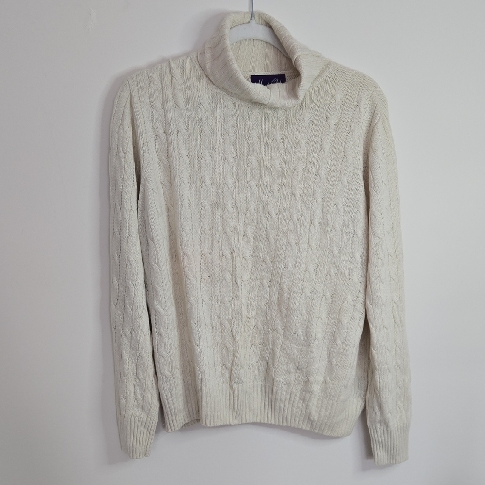 Hunt Club Silk Blend Cable knit Ivory Turtleneck Sweater Normcore Large